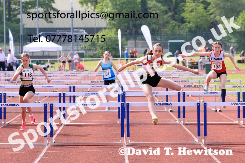 Girls Under-13s Hurdles, 2024 North Eastern Track and Field Champs., Middlesbrough.  Photo: David T. Hewitson/Sports for All Pics